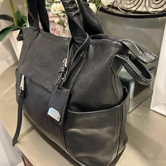 Black Pebbled Leather Top-Handle Tote - Picture 4 of 14